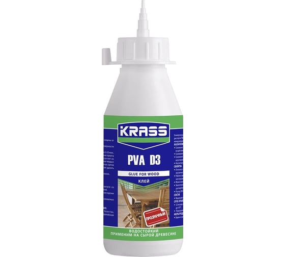 Изображение товара Водостойкий клей KRASS pva d3 для древесины, 0.5 л ЛА-00001477