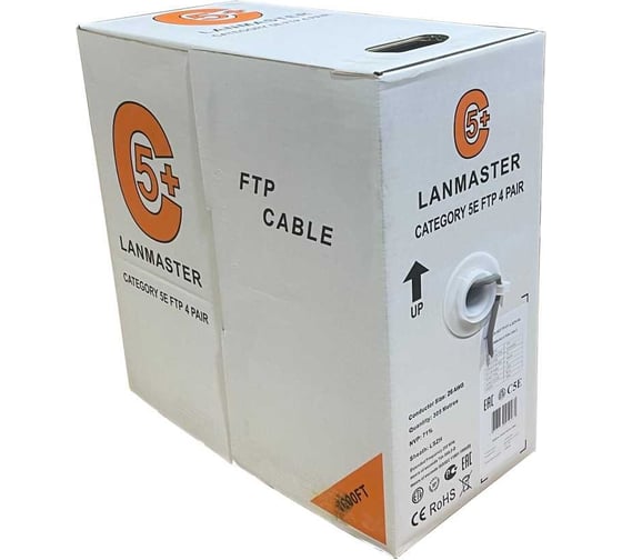 Изображение товара Патч-кордовый кабель UTP LANMASTER 4 пары, Кат. 6, LSZH, серый, 305м в кат., LAN-6EUTP-PT-LSZH-GY