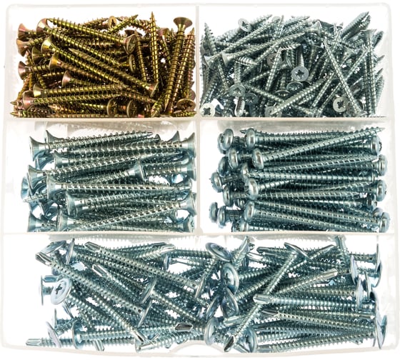 Изображение товара Крепеж в наборе УНИВЕРСАЛЬНЫЙ №3 Госкрепеж 5 позиций: шурупы, размер бокса 14х13 см СЭ.010039