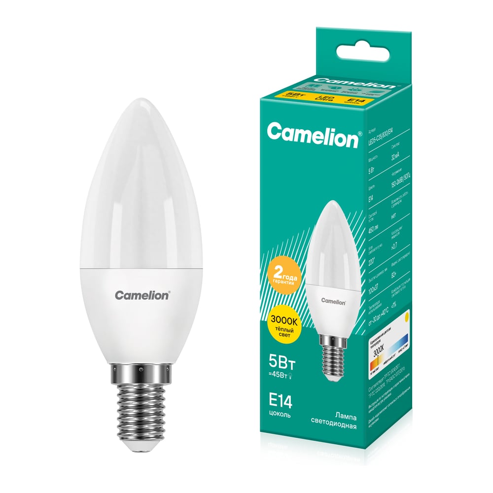 Изображение товара Светодиодная лампа Camelion LED5-C35/830/E14 Изображение товара Светодиодная лампа Camelion LED5-C35/830/E14