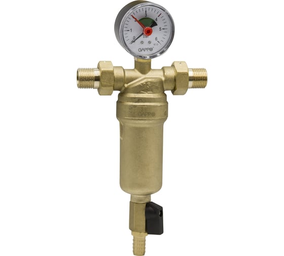 Изображение товара Самоочищающийся фильтр Gappo 1/2'' нар/нар, с манометром, для горячей воды 551179