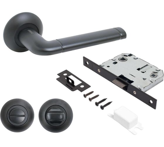 Изображение товара Комплект ручка и защелка АЛЛЮР АРТ ПОЛО BL+L7050S BL+BK-R1 BL(15150/S7050) матовый черный 14671