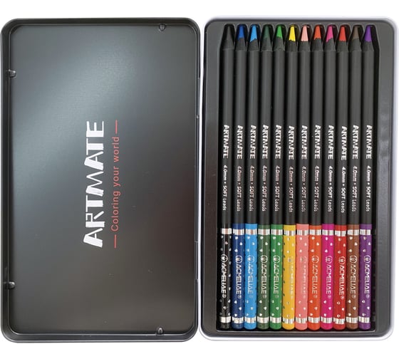 Изображение товара Набор цветных карандашей ACMELIAE blackwood artmate 12 цветов в металлическом футляре 43567
