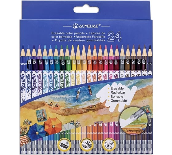 Изображение товара Набор стираемых цветных карандашей ACMELIAE 24 цвета в картонном футляре 43740