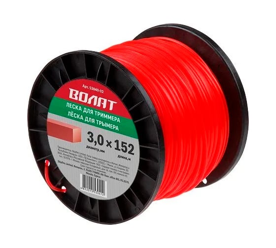 Изображение товара Леска для триммера 3 мм, 152 м, сечение квадрат ВОЛАТ 53040-02