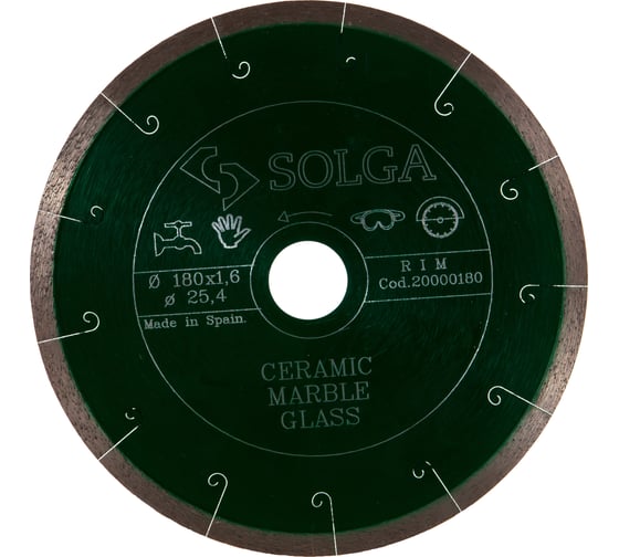 Изображение товара Алмазный диск по керамике Solga Diamant CERAMICS, MARBLE сплошной 180мм/25,4 20000180