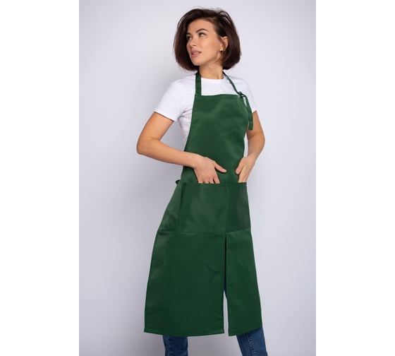 Изображение товара Удлиненный рабочий фартук с разрезом Экосети зеленый УДФЗ10067