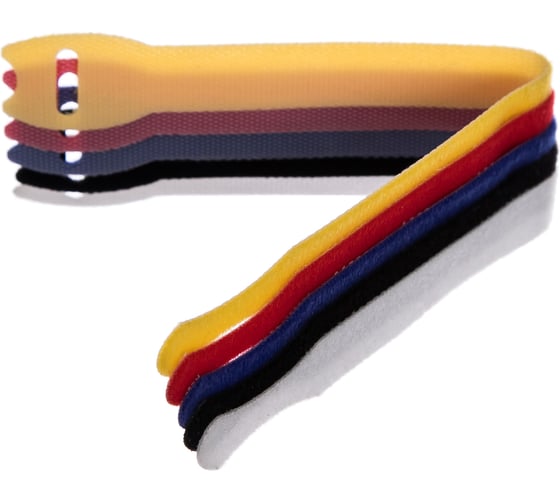 Изображение товара Набор цветных нейлоновых стяжек с липучкой для шнуров/проводов 5шт, 1.2х20см LUX 4606400613664