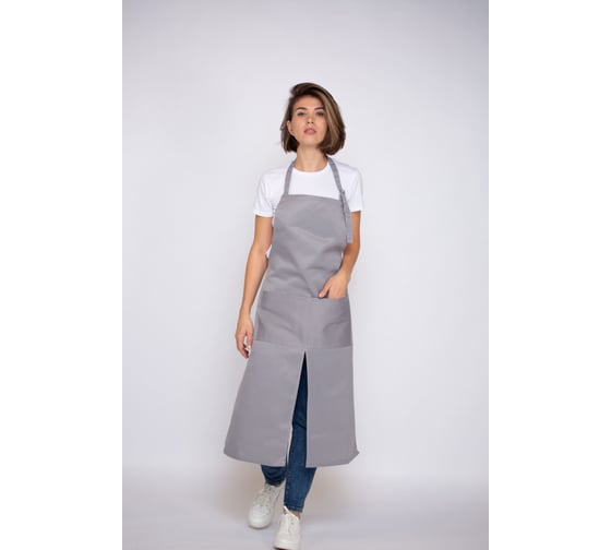 Изображение товара Удлиненный рабочий фартук с разрезом Экосети светло-серый УДФСС10067