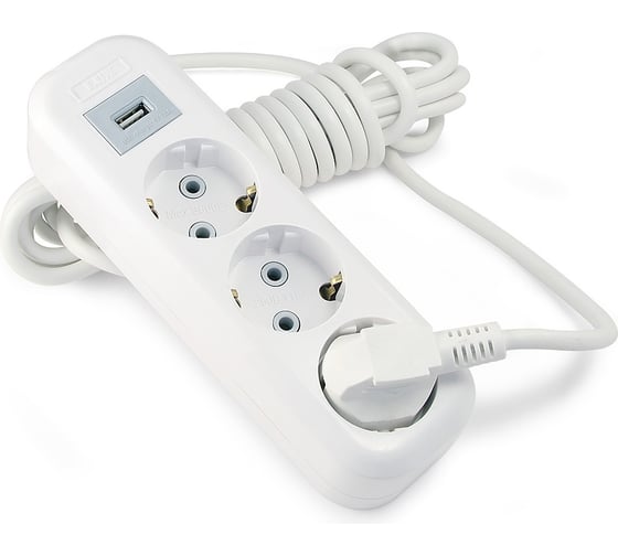 Изображение товара Сетевой удлинитель У3-Е-USB-05 3-местный с з/к 250В 16А, USB гнездо 5В 1.3А, 5м LUX 4606400418924