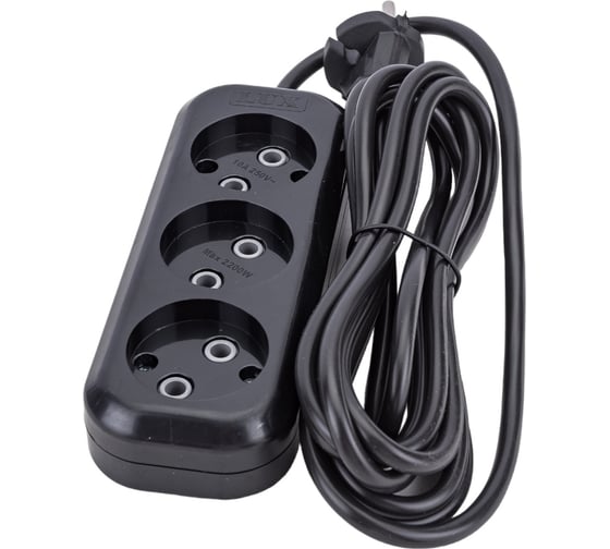 Изображение товара Сетевой удлинитель, черный У3-О-03 3-местный б/з, 250В, 10А, 3м LUX 4606400418948