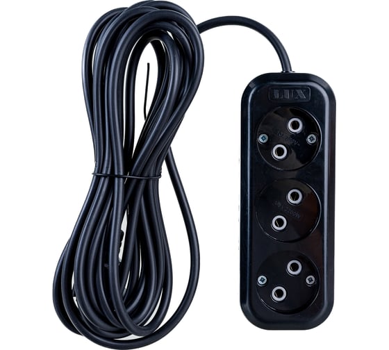 Изображение товара Сетевой удлинитель, черный У3-О-05 3-местный б/з, 250В, 10А, 5м LUX 4606400418955