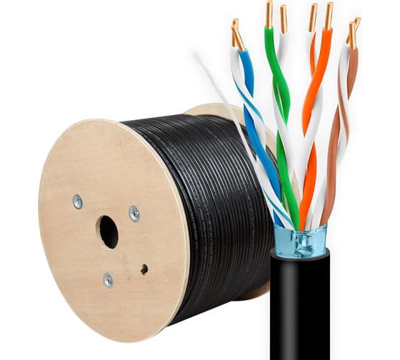 Изображение товара Кабель витая пара 5Bites ftp/solid/5e/24awg/copper/pe/black/outdoor/drum/305m FS5505-305CPE