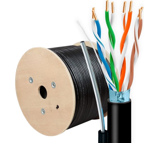 Изображение товара Кабель витая пара 5Bites express ftp/solid/5e/24awg/copper/pe/black/outdoor/msgr/drum/305m FS5525-305BPE-M