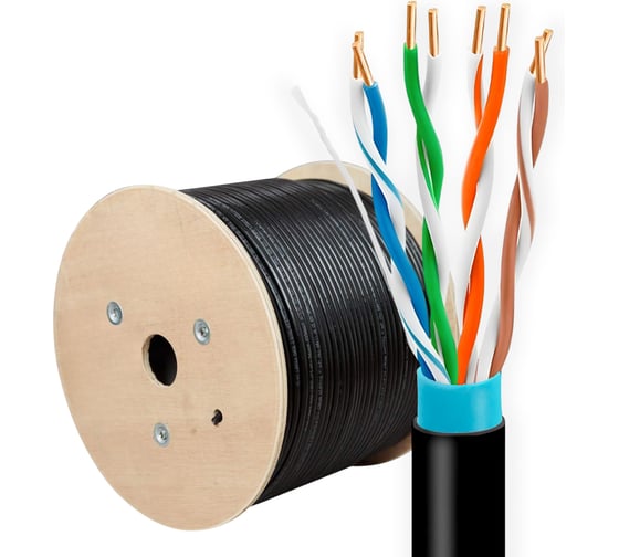 Изображение товара Кабель витая пара 5Bites utp / solid / 5e / ccag / pvc+pe / black / outdoor / drum / 305m US5500-305APE