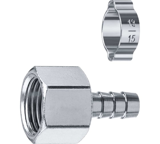 Изображение товара Переходник ЗУБР Профессионал штуцер "елочка" 10 мм - 1/2"F, с обжимным хомутом 64923-1/2-10