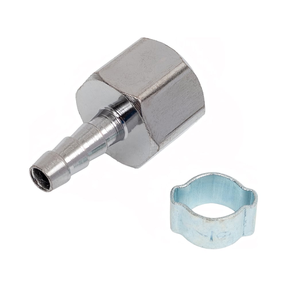 Изображение товара Переходник ЗУБР Профессионал штуцер элочка 6 мм 1/4F с обжимным хомутом