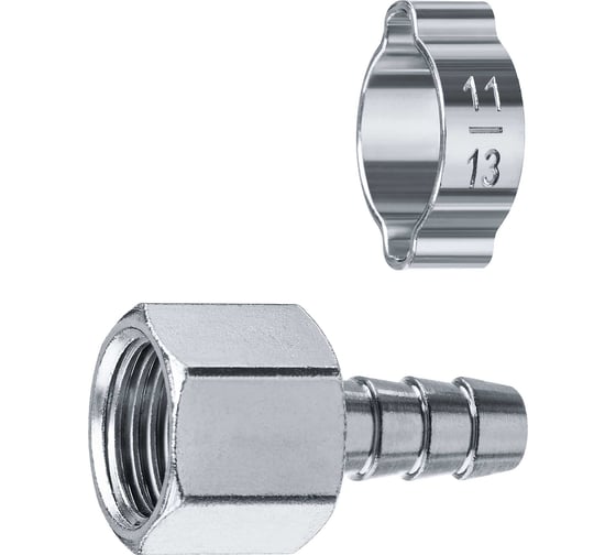 Изображение товара Переходник ЗУБР Профессионал штуцер "елочка" 8 мм - 1/4"F, с обжимным хомутом 64923-1/4-08