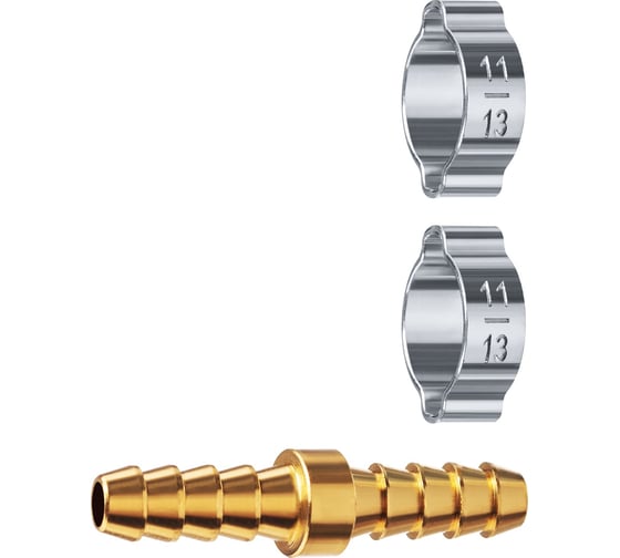 Изображение товара Штуцер соединительный ЗУБР Профессионал "елочка"-"елочка" 8 мм с обжимными хомутами 64925-08