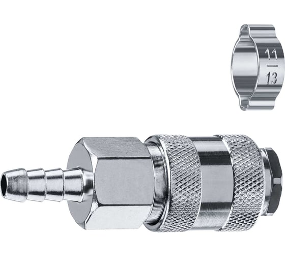 Изображение товара Переходник ЗУБР Профессионал штуцер "елочка" 8 мм - рапид муфта, с хомутом 64917-08