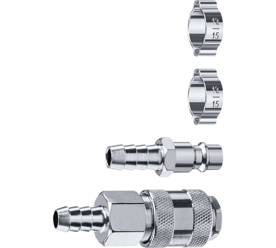 Изображение товара Набор ЗУБР Профессионал (штуцер "елочка" 10 мм - рапид муфта) + (рапид штуцер-штуцер "елочка" 10 мм) + (хомуты 2 шт) 64920-10-H