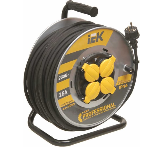Изображение товара Удлинитель на металлической катушке с термозащитой 4х50м УК50 КГ3х1.5 IP44 IEK Professional WKP16-16-04-50-44 277742
