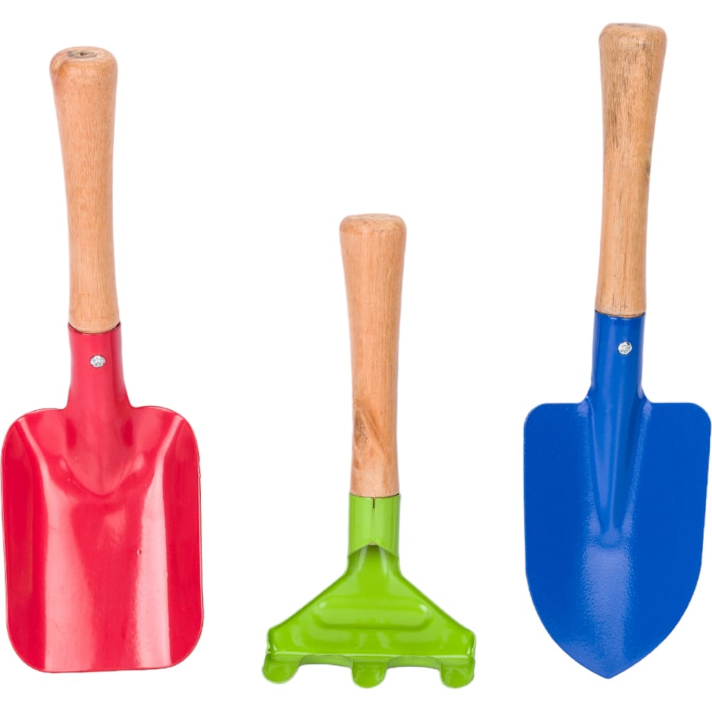 Набор садовых мини-инструментов Gigant набор садового инструмента 3 предмета грабли совок лопатка длина 20 см деревянная ручка