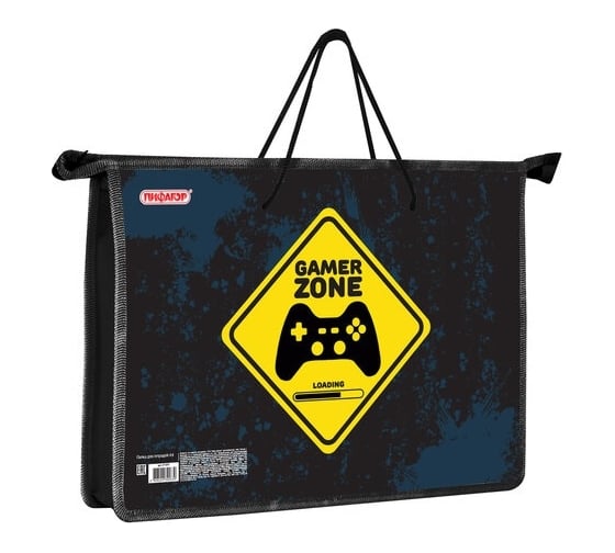 Изображение товара Папка на молнии ПИФАГОР Game Zone с ручками, А4, 1 отделение, пластик, ручки-шнурок 271470