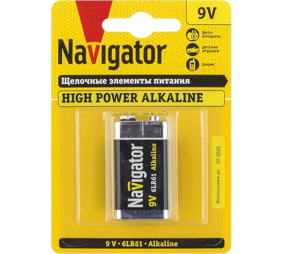 Изображение товара Батарейка Крона 94 756 NBT-NE-6LR61-BP1 блистер 1шт Navigator 94756