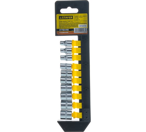 Изображение товара Головки торцевые (4-13 мм; 1/4") 10 шт. "STANDARD" STAYER 27758-H10