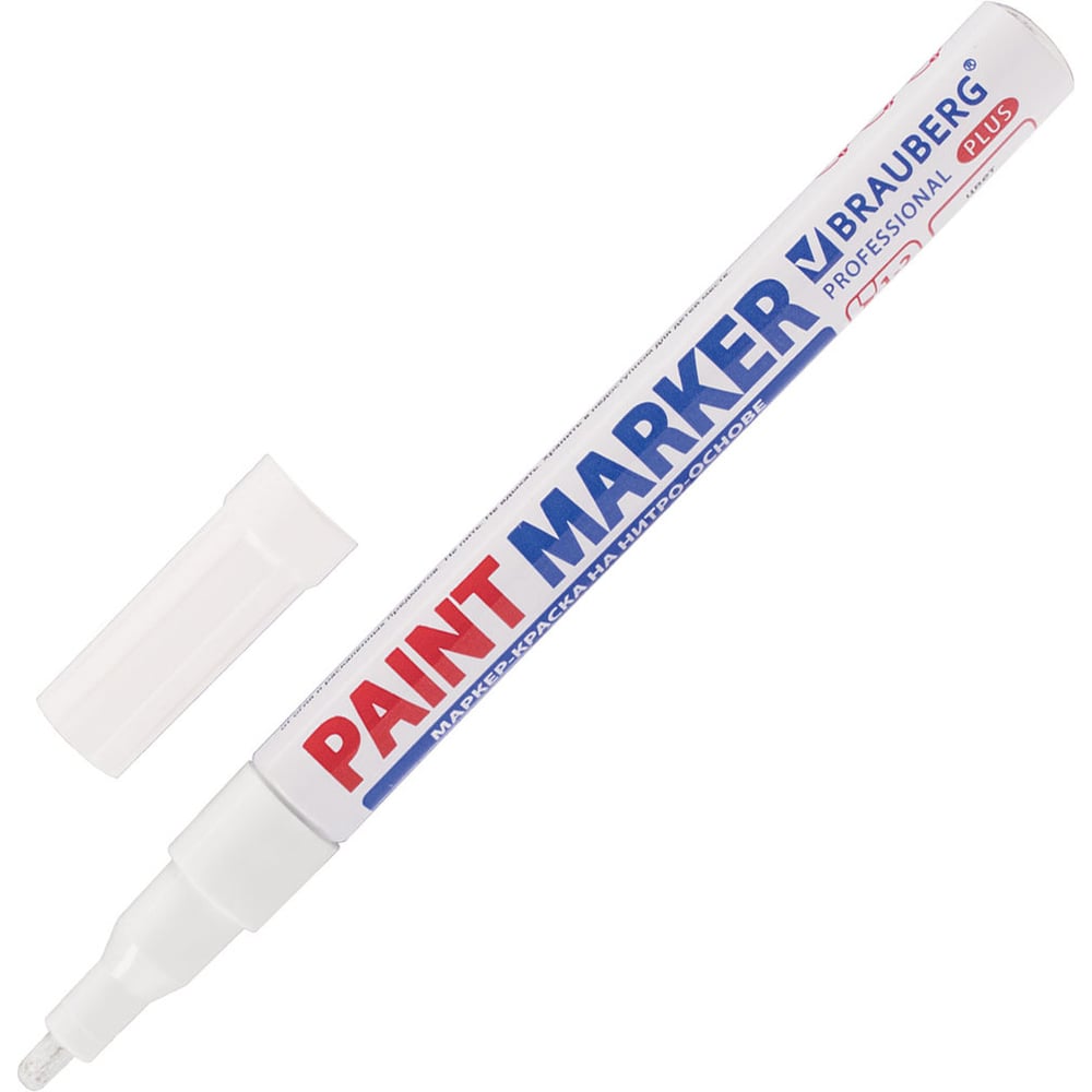 Изображение товара Лаковый маркер-краска BRAUBERG paint marker 2 мм, белый, нитро-основа, алюминиевый корпус 151438