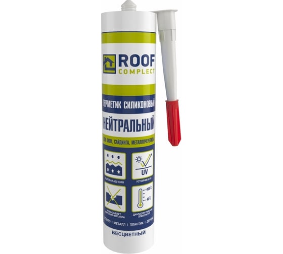 Изображение товара Силиконовый нейтральный герметик Roof Complect беcцветный, 280 мл 00000344829