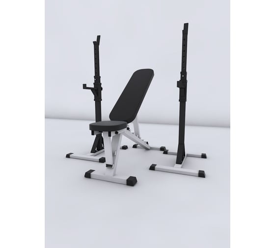 Изображение товара Комплект BARFITS стойка для штанги new age 3.0 + скамья для жима регулируемая, черно-белая сснэ5
