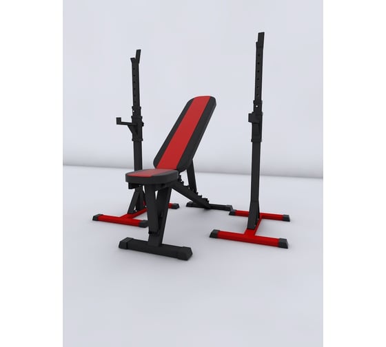 Изображение товара Комплект BARFITS стойка для штанги new age 3.0 + скамья для жима регулируемая, черно-красная сснэ7