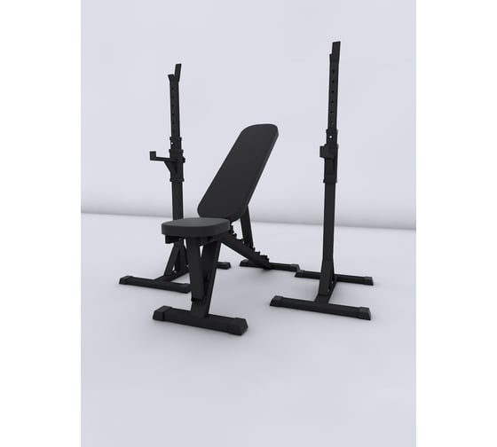 Изображение товара Комплект BARFITS стойка для штанги new age 3.0 + скамья для жима регулируемая, черно-черная сснэ8