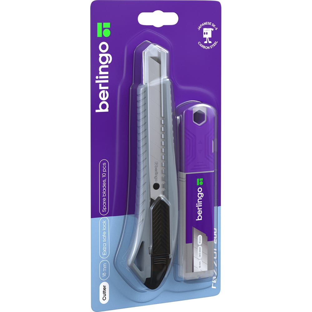 Изображение товара Канцелярский нож Berlingo razzor 200 18 мм с сменными лезвиями 10 шт.