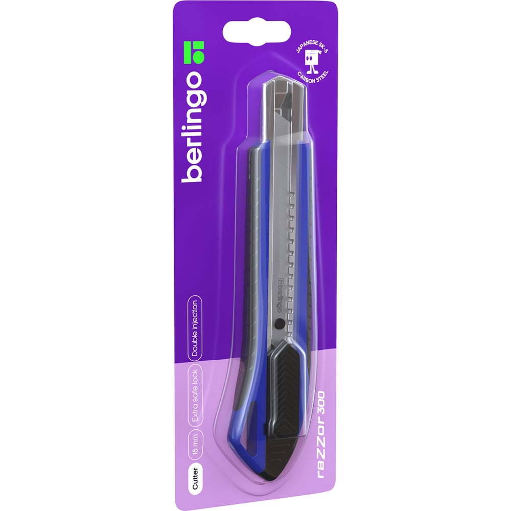 Изображение товара Канцелярский нож Berlingo razzor 300 18 мм с выдвижным лезвием и фиксатором