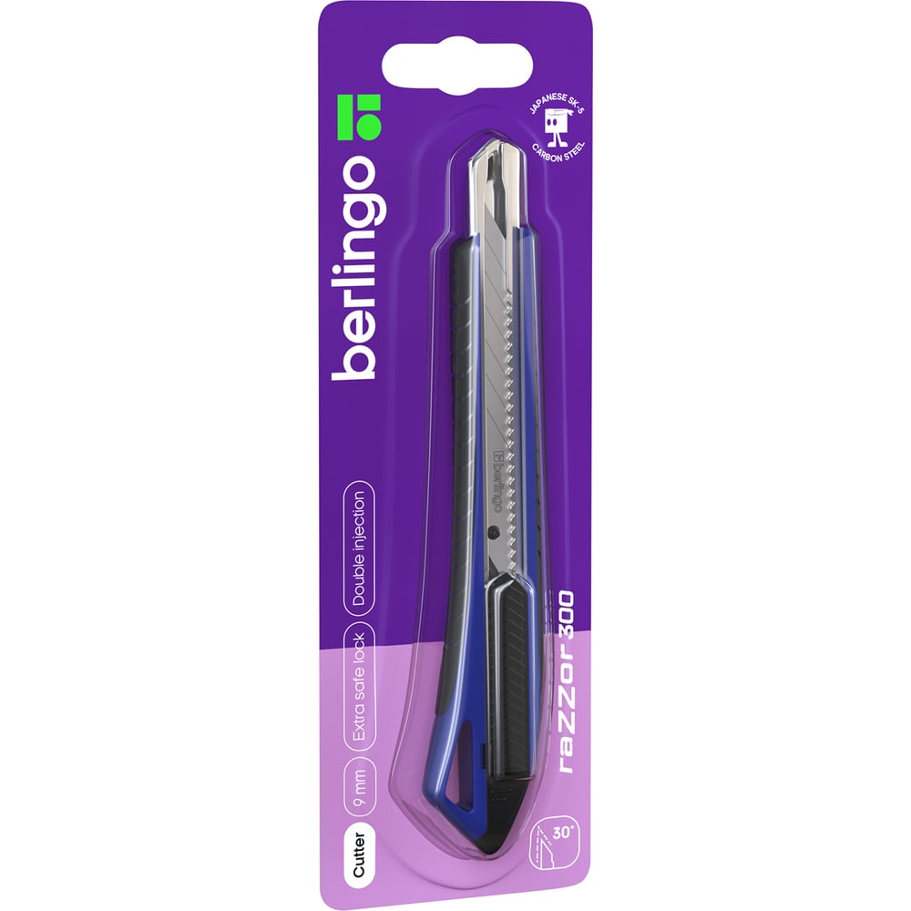 Изображение товара Канцелярский нож Berlingo razzor 300 9 мм авто-lock металлические направляющие синий