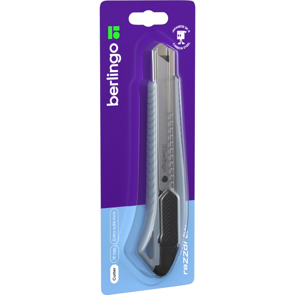 Изображение товара Канцелярский нож Berlingo razzor 200 18 мм auto-lock металлические направляющие серый