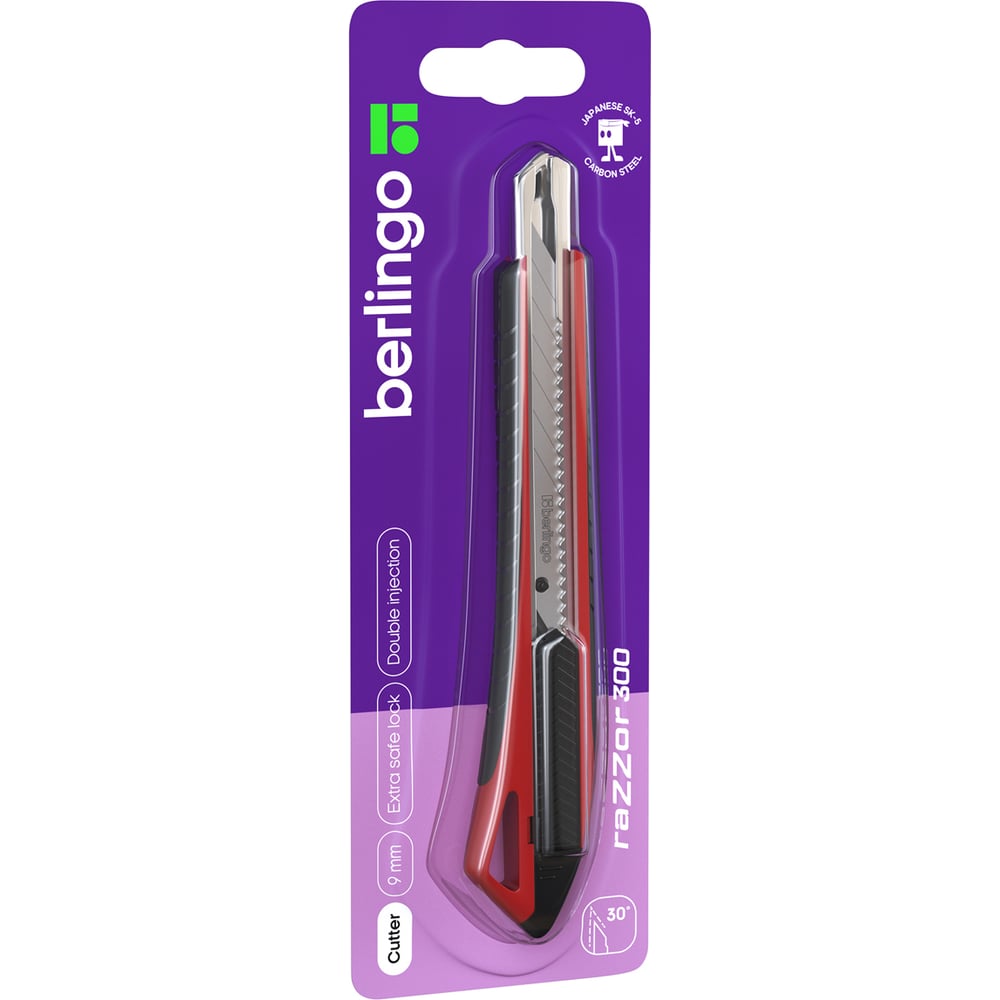 Изображение товара Канцелярский нож Berlingo razzor 300 9 мм с автологикой и металлическими направляющими