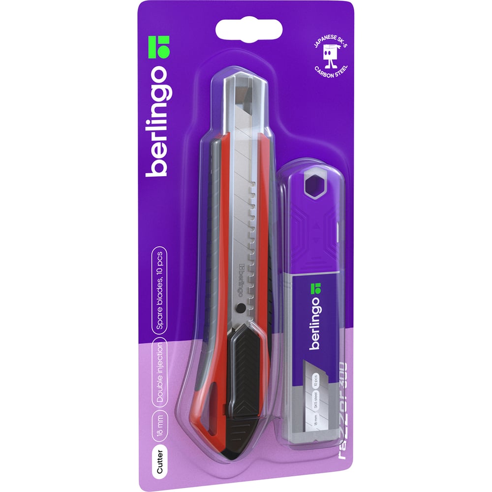 Изображение товара Канцелярский нож Berlingo RAZZOR 300 18 мм сменные лезвия 10 шт.