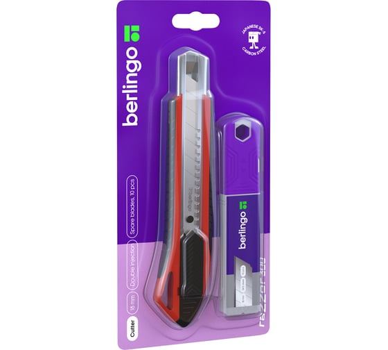 Изображение товара Канцелярский нож Berlingo razzor 300 18 мм, красный, сменные лезвия 10 шт., блистер BM4132_2a