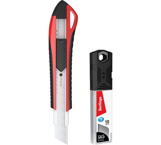 Изображение товара Канцелярский нож Berlingo razzor 300 18 мм, красный, сменные лезвия 10 шт., блистер BM4132_2a