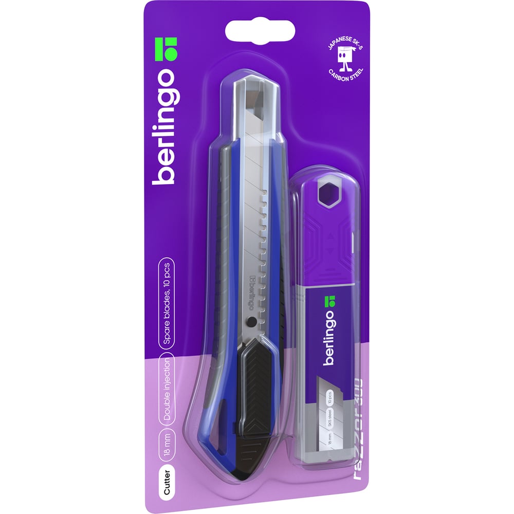 Изображение товара Канцелярский нож Berlingo razzor 300 18 мм с сменными лезвиями 10 шт., синий