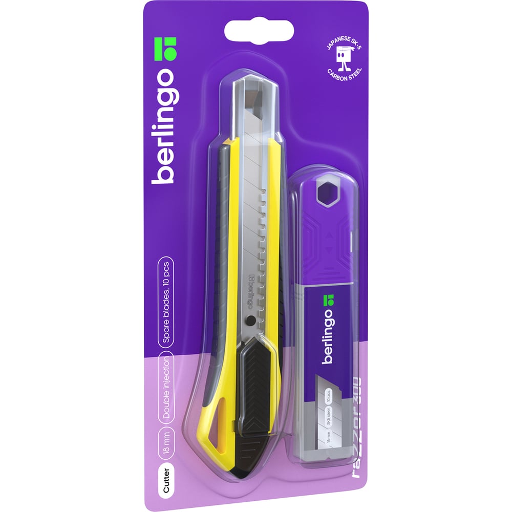 Изображение товара Канцелярский нож Berlingo razzor 300 с 10 сменными лезвиями 18 мм желтый