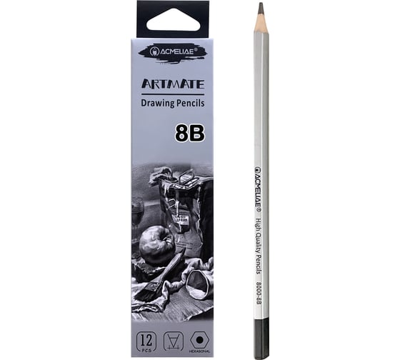 Изображение товара Чернографитный карандаш ACMELIAE 8B шестигранный, корпус серебряный, 12 шт. 8000-8B EAN