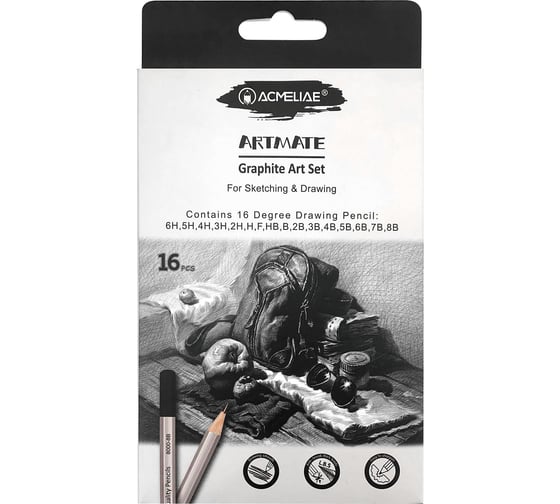 Изображение товара Набор чернографитных карандашей ACMELIAE artmate 16 твердостей от 6H до 8B, в картоне 43800