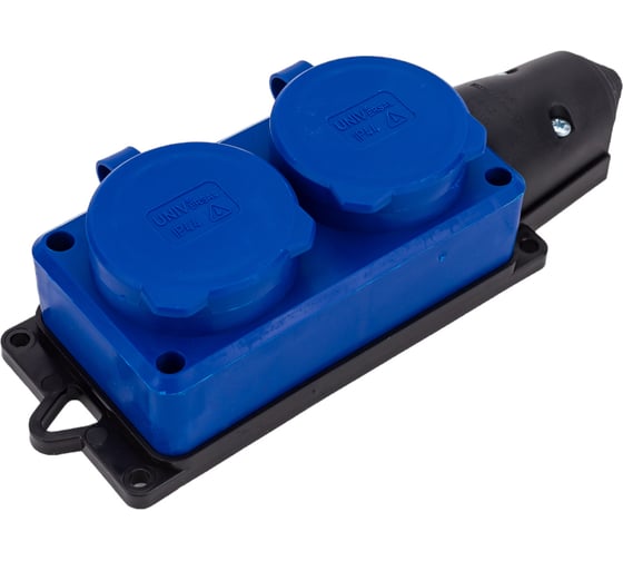 Изображение товара Колодка UNIVersal 2-х местная однофазная с заглушками компакт c заземлением каучук 16а 250в ip44 цвет синий еврослот 3043