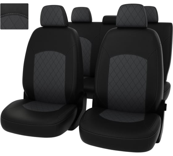 Изображение товара Чехлы PSV Оригинал для Skoda Octavia A8 2019 г., РОМБ, отстрочка серая, черно-серая экокожа 135201