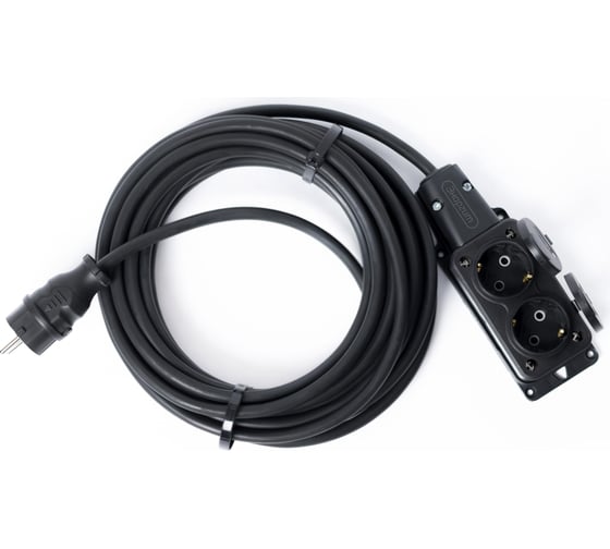 Изображение товара Силовой удлинитель шнур энаргит КГ 3x2,5 (2 розетки, 10 метров, ip 44, вилка/колодка из каучука) КГ325-10-2-44